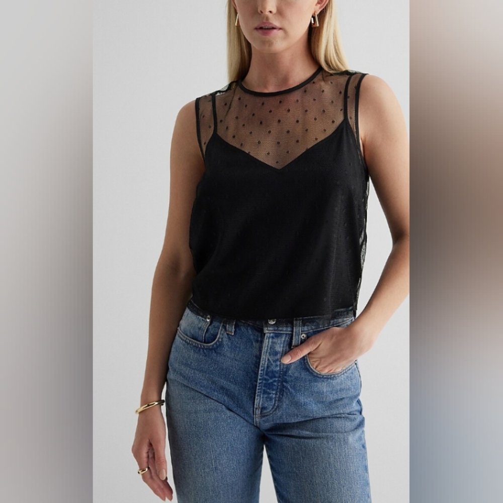 NWOT Express Tulle Polka Dot Crew Neck Tank